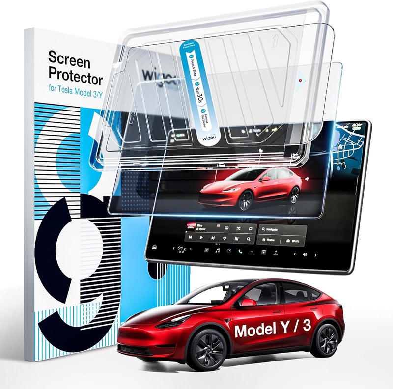 Wigoo Tesla Model Y & Model 3 Screen Protector Matte [No More Glare & Fingerprint] Model Y(2020~2025)/Model 3(2017~2023) Accessories, Tempered Glass Protector with Alignment Kit - Image 1